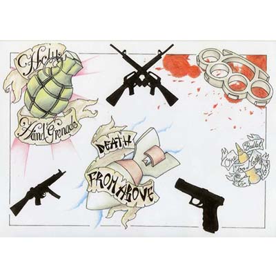 Death From Above Gun Designs Fake Temporary Water Transfer Tattoo Stickers NO.10336